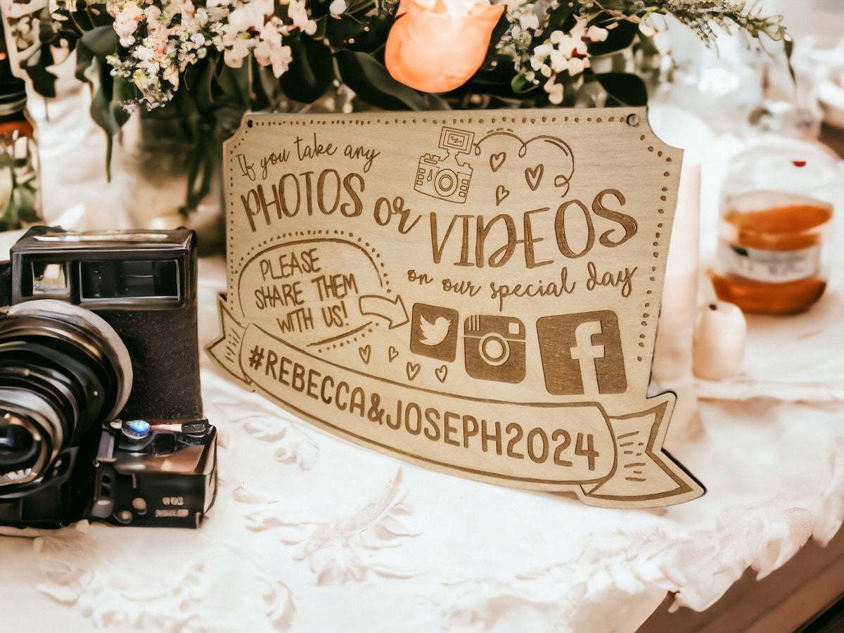 Personalised Wedding Guest Book Sign - Hashtag - Social media - Polaroid Photo Camera Table Display - Photo Wedding Guest Book Decoration
