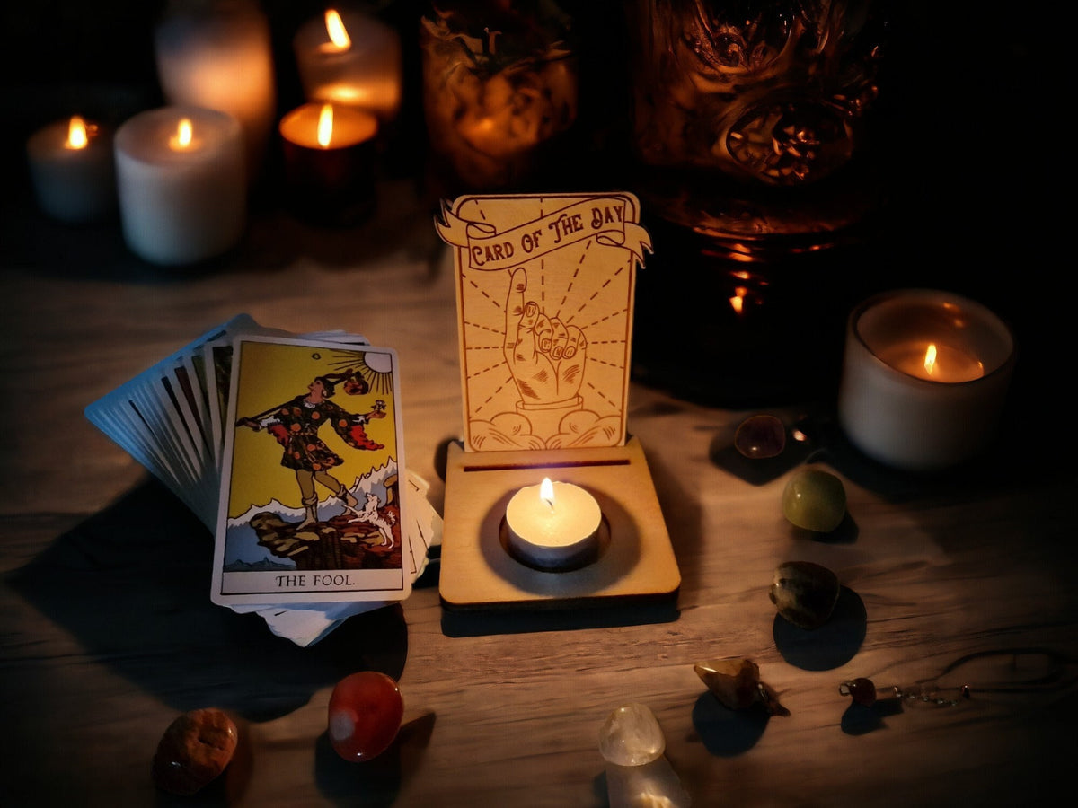 Tarot card of the day candle display - Alter stand - Oracle - Spread board - Fortune teller - Sun and Moon - Spiritualist - Witchy - Wiccan