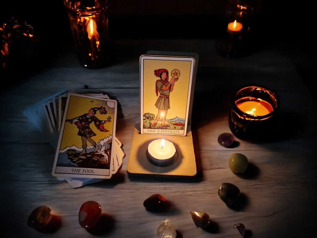 Tarot card of the day candle display - Alter stand - Oracle - Spread board - Fortune teller - Sun and Moon - Spiritualist - Witchy - Wiccan