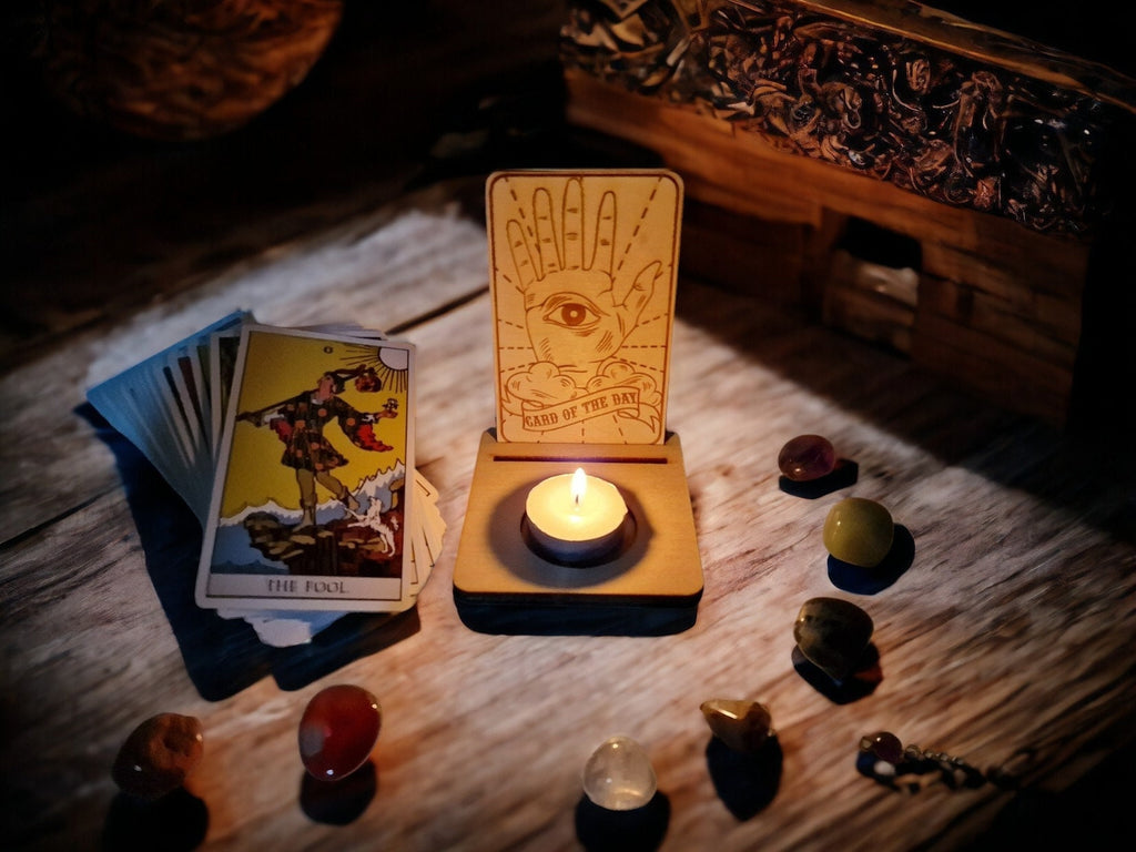 Tarot card of the day candle display - Alter stand - Oracle - Spread board - Fortune teller - Sun and Moon - Spiritualist - Witchy - Wiccan