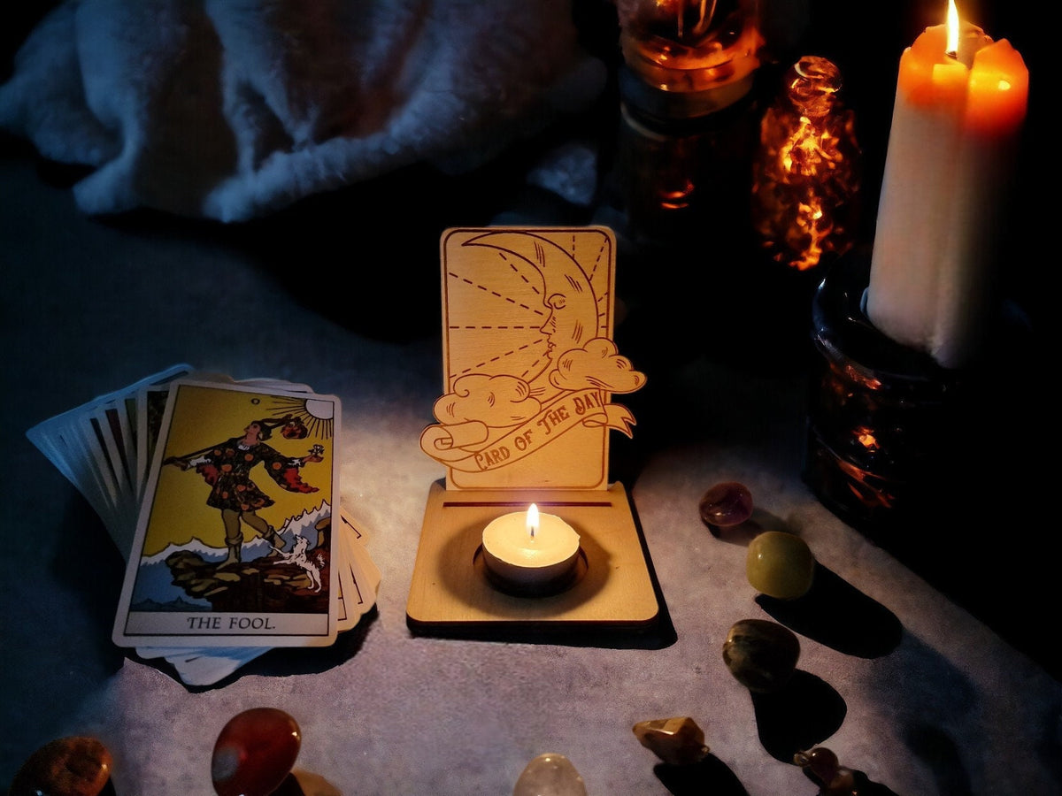 Tarot card of the day candle display - Alter stand - Oracle - Spread board - Fortune teller - Sun and Moon - Spiritualist - Witchy - Wiccan