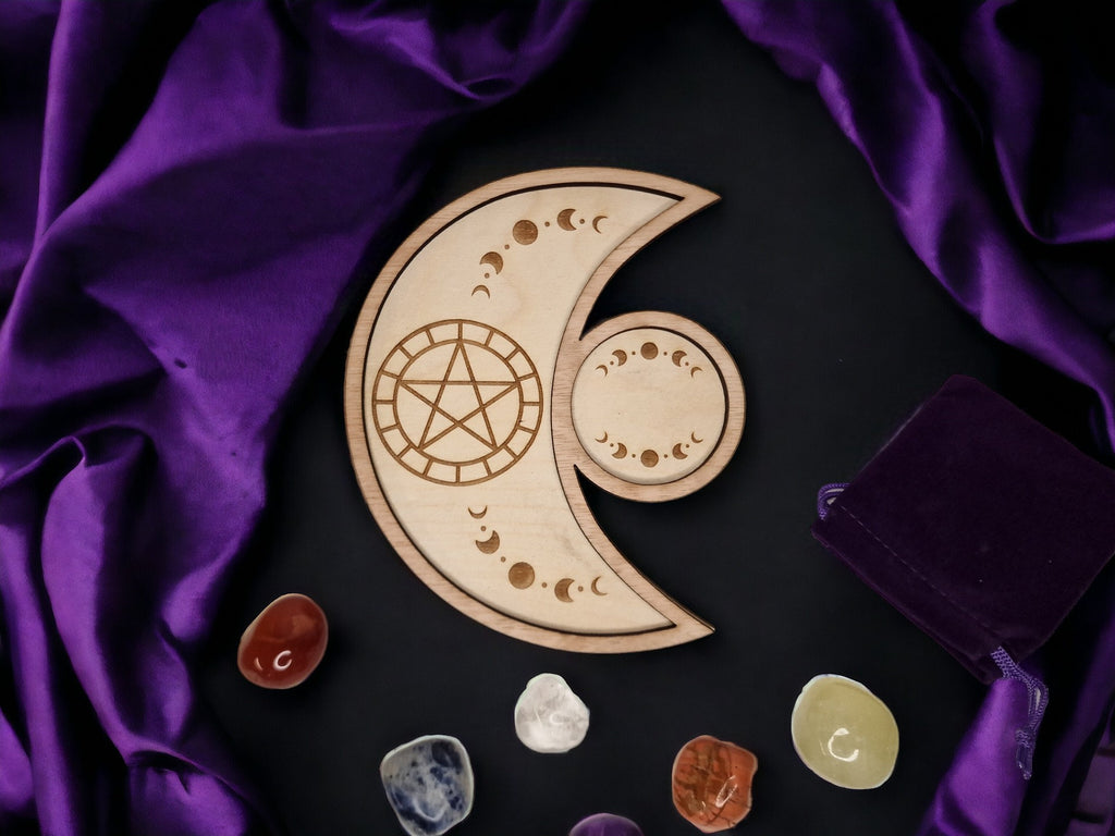 Crystal tray Trinket candle display - Tarot - Pentagram - Ouija - Fortune - Sun and Moon - Spiritualist - Witchy - Wiccan - Healing - Pagan