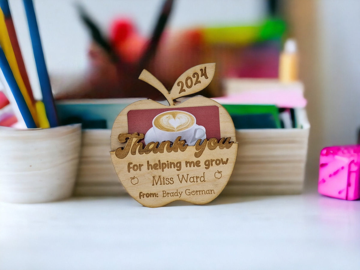 Personalised wooden gift card holder - Teacher thank you gift - graduation - Coffee - teaching - Voucher - end of term present