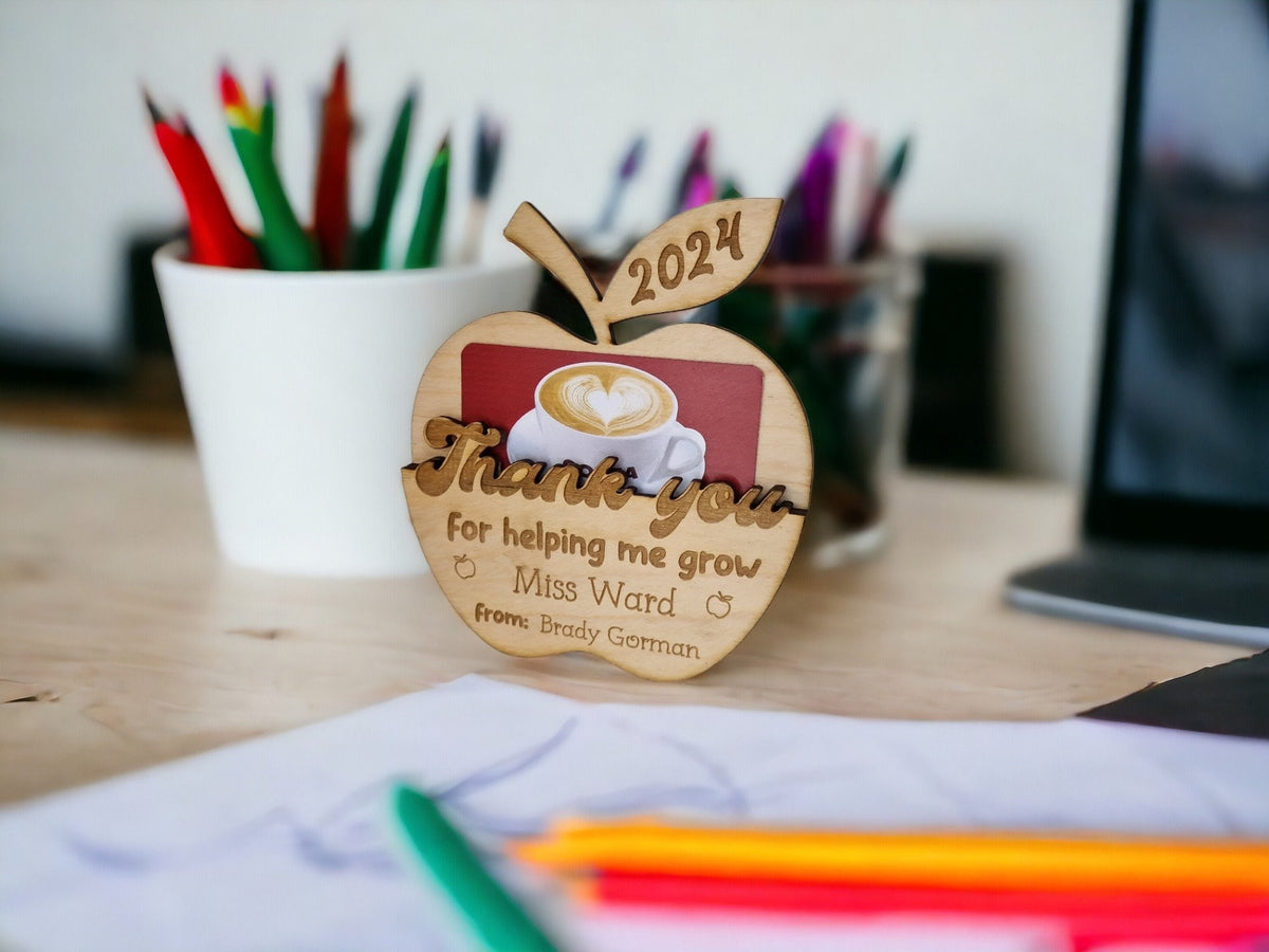 Personalised wooden gift card holder - Teacher thank you gift - graduation - Coffee - teaching - Voucher - end of term present