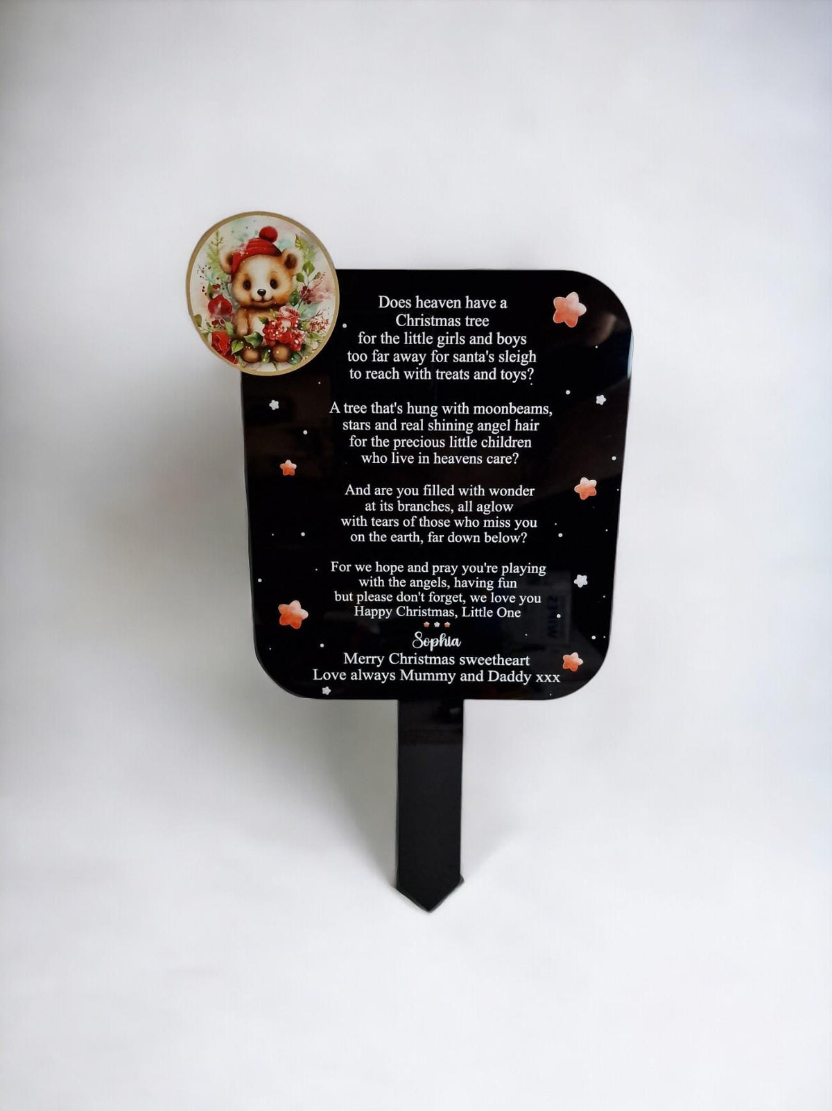 Personalised Christmas Tree Grave Marker Stake - Child's - Temporary headstone, outdoor, remembering - Baby - Kids - Angel - Xmas Gift