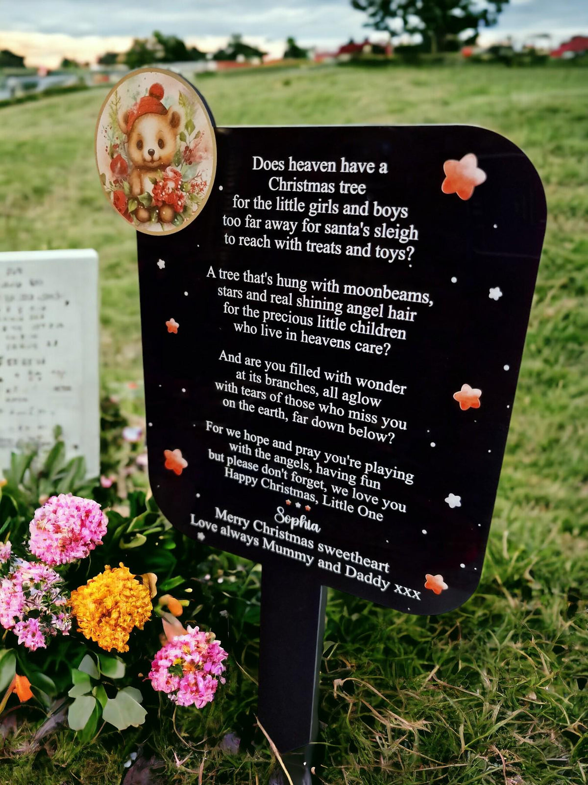Personalised Christmas Tree Grave Marker Stake - Child's - Temporary headstone, outdoor, remembering - Baby - Kids - Angel - Xmas Gift