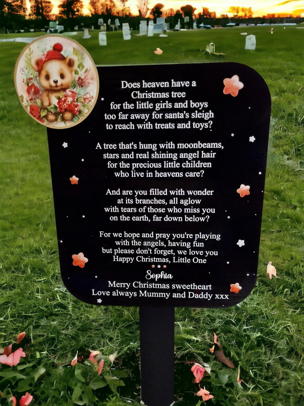 Personalised Christmas Tree Grave Marker Stake - Child's - Temporary headstone, outdoor, remembering - Baby - Kids - Angel - Xmas Gift
