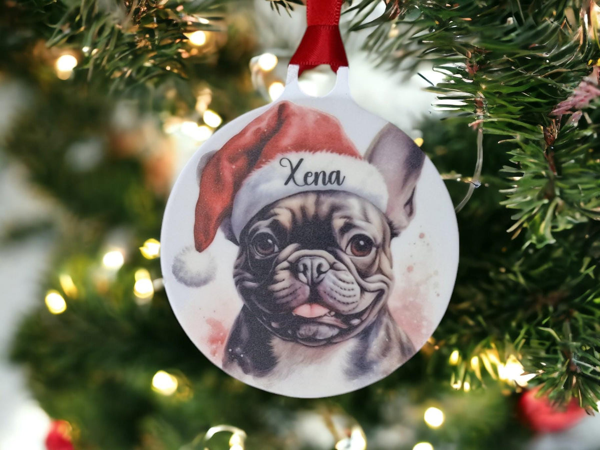 Personalised Christmas Dog pet bauble - 100 breeds to choose from! - Secret Santa - Xmas - present - tree - decoration - decor - Frenchie
