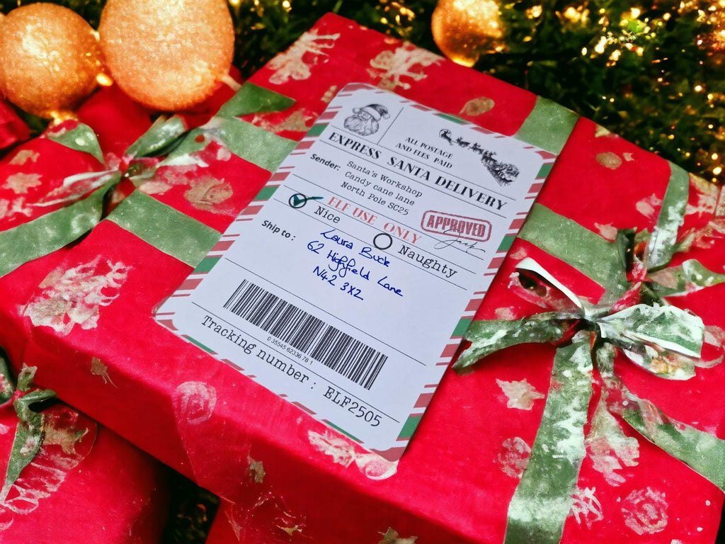 Personalised north pole shipping label - delivery label from Santa - Cover Over stubborn delivery label's - Tradition - Father Christmas
