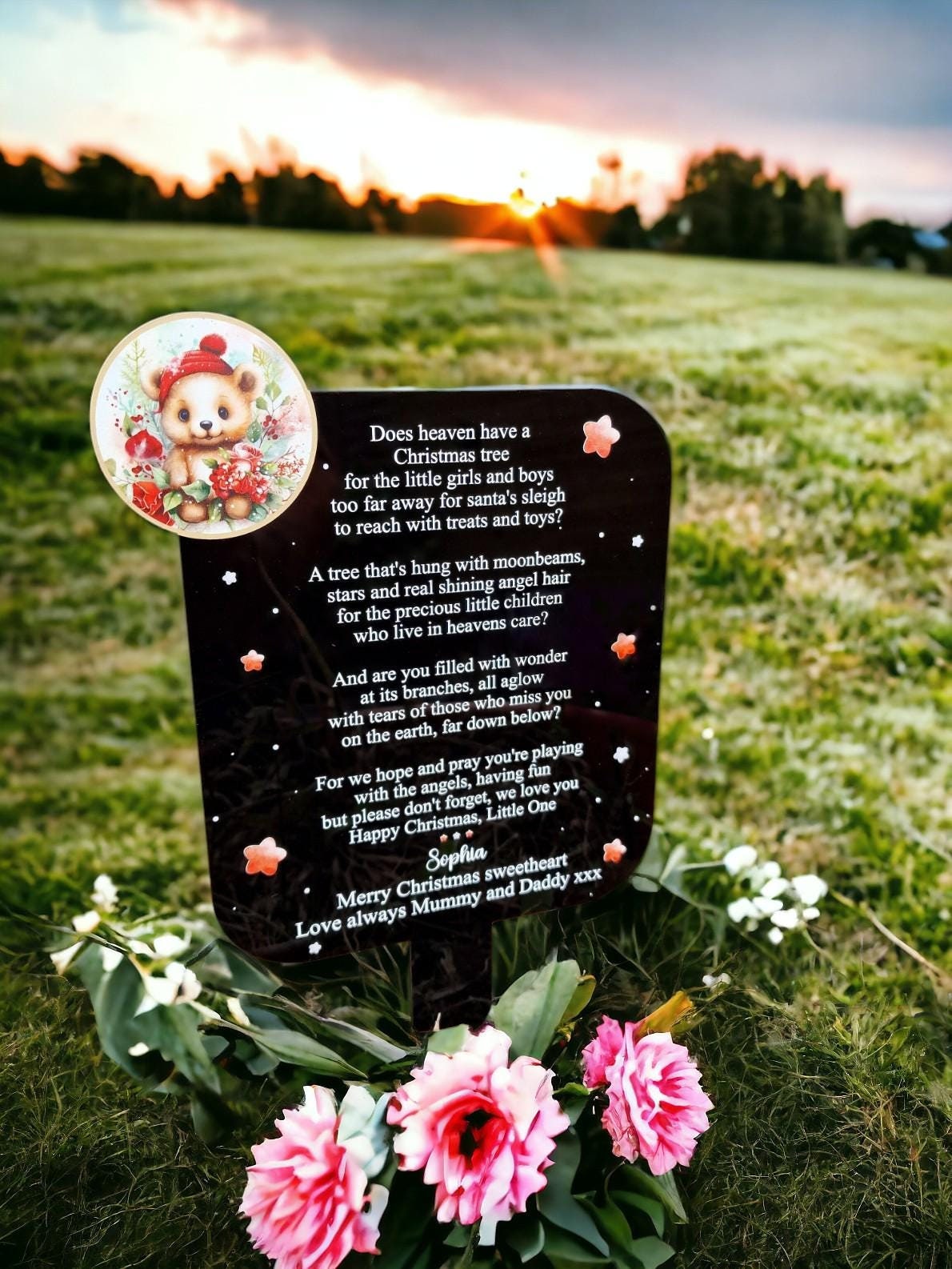 Personalised Christmas Tree Grave Marker Stake - Child's - Temporary headstone, outdoor, remembering - Baby - Kids - Angel - Xmas Gift