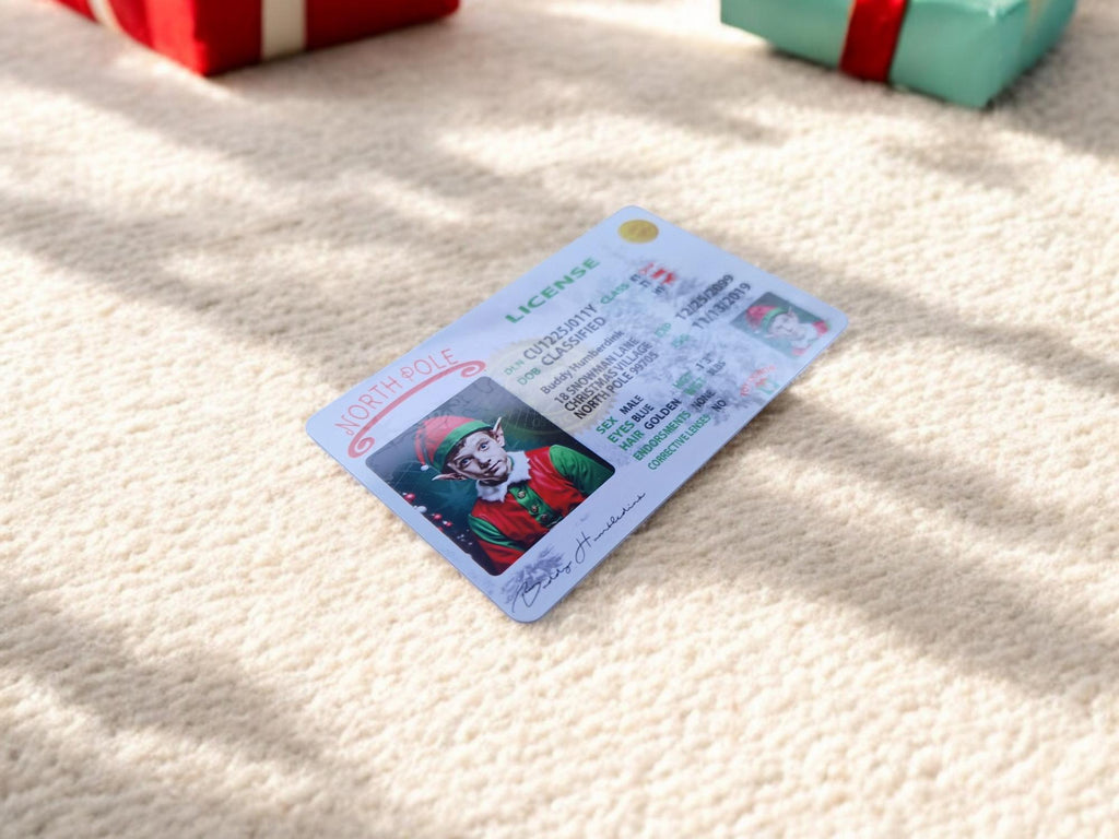 Santa's Elves lost ID Card Driving Licence- Personalised - great stocking filler - children's surprise - button - keepsake - first Christmas