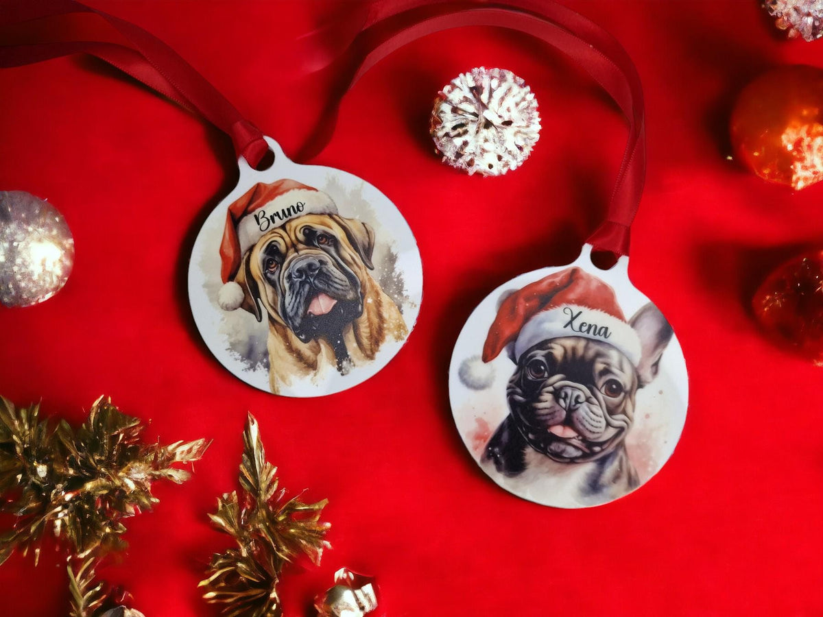 Personalised Christmas Dog pet bauble - 100 breeds to choose from! - Secret Santa - Xmas - present - tree - decoration - decor - Frenchie