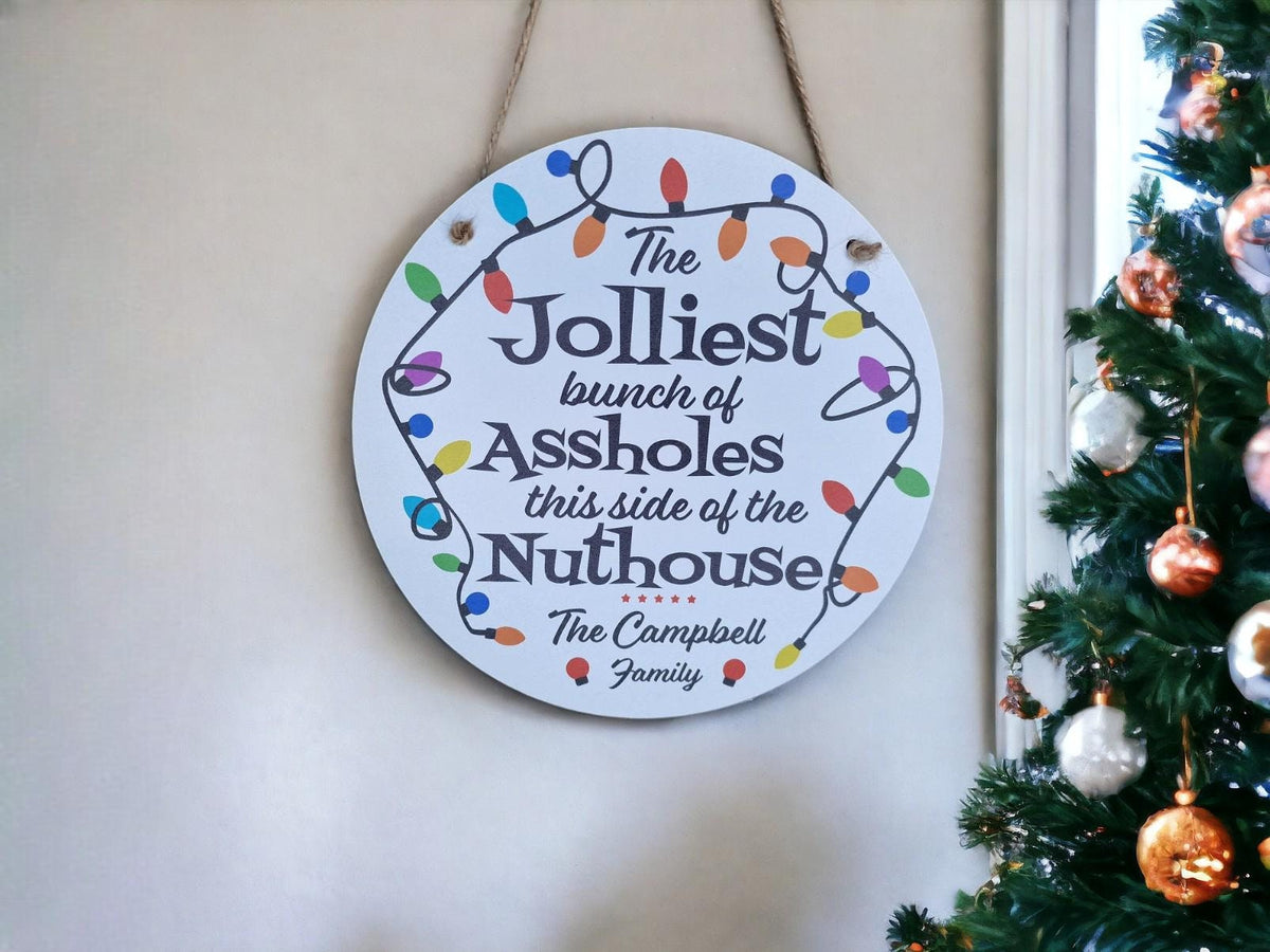 Personalised bauble family name sign - christmas plaque - xmas decoration - decor - gift - present - cute festive decor - Movie - Xmas - Fun