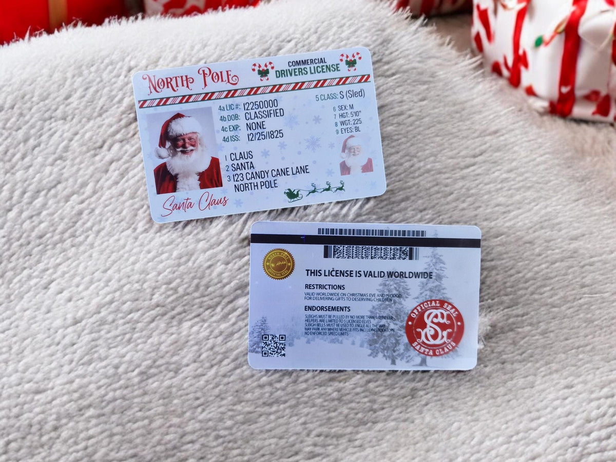 Santa's lost Driving Licence- Personalised - great stocking filler - children's surprise - lost button - keepsake - first Christmas - Xmas