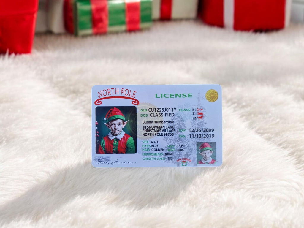 Santa's Elves lost ID Card Driving Licence- Personalised - great stocking filler - children's surprise - button - keepsake - first Christmas