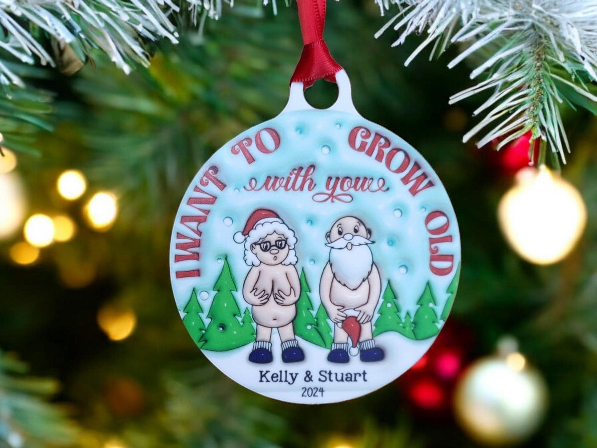 Personalised naked old couple bauble - Funny - Christmas tree decoration - Secret Santa - Gift - Decor - Husband - Wife - Present - Novelty