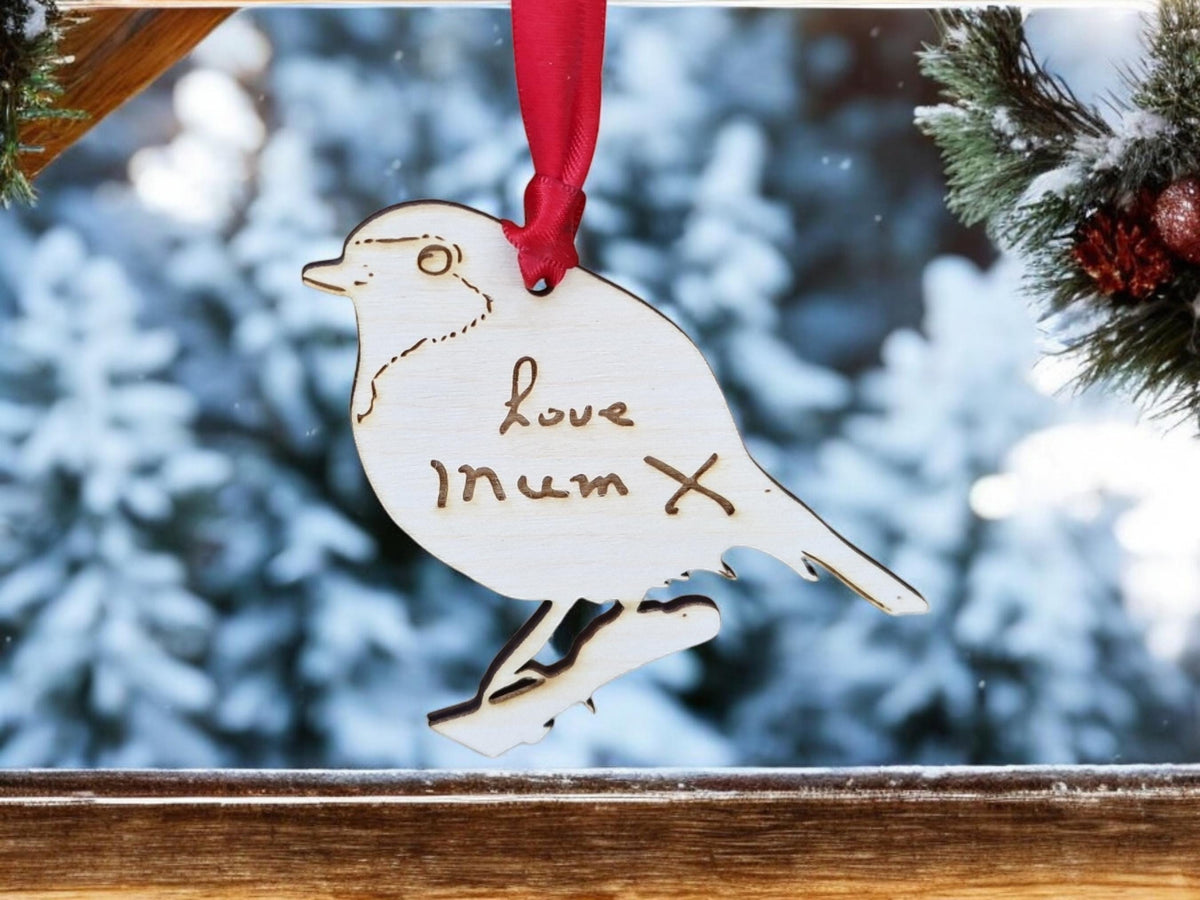 Hand written text onto a Robin bauble - Memorial - Remembrance - Anniversary - Death - Keepsake - Christmas gift - Present - Funeral - Cute