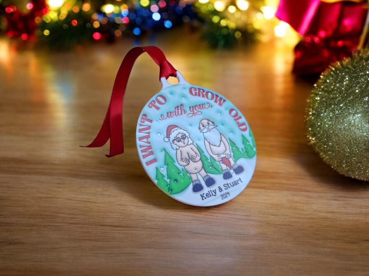 Personalised naked old couple bauble - Funny - Christmas tree decoration - Secret Santa - Gift - Decor - Husband - Wife - Present - Novelty