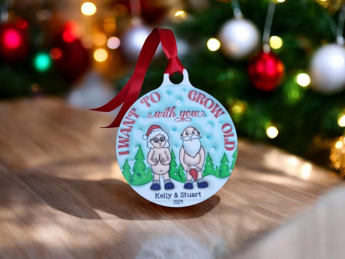 Personalised naked old couple bauble - Funny - Christmas tree decoration - Secret Santa - Gift - Decor - Husband - Wife - Present - Novelty
