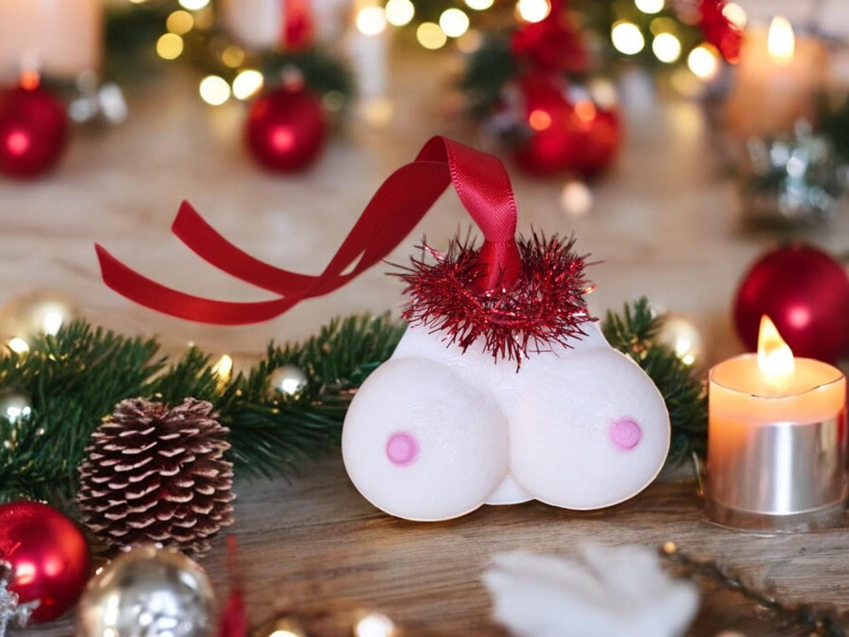 Novelty Tinsel Tits Adult Bauble - Christmas Tree Decoration - Boobs - Breast - Birthday - Gift - Present - Bespoke - Funny - Prank - Xmas