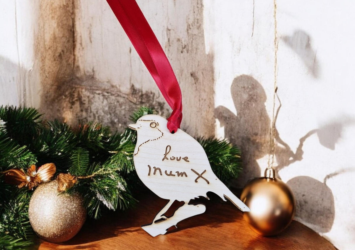 Hand written text onto a Robin bauble - Memorial - Remembrance - Anniversary - Death - Keepsake - Christmas gift - Present - Funeral - Cute