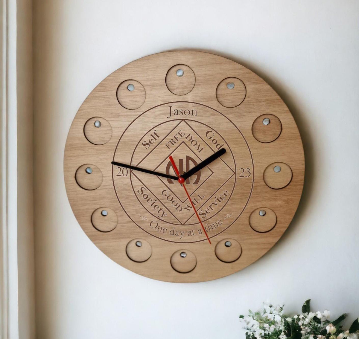Personalised Recovery Token Display Clock - NA Clock - Holds AA & NA Recovery Tokens - Recovery Chip Holder
