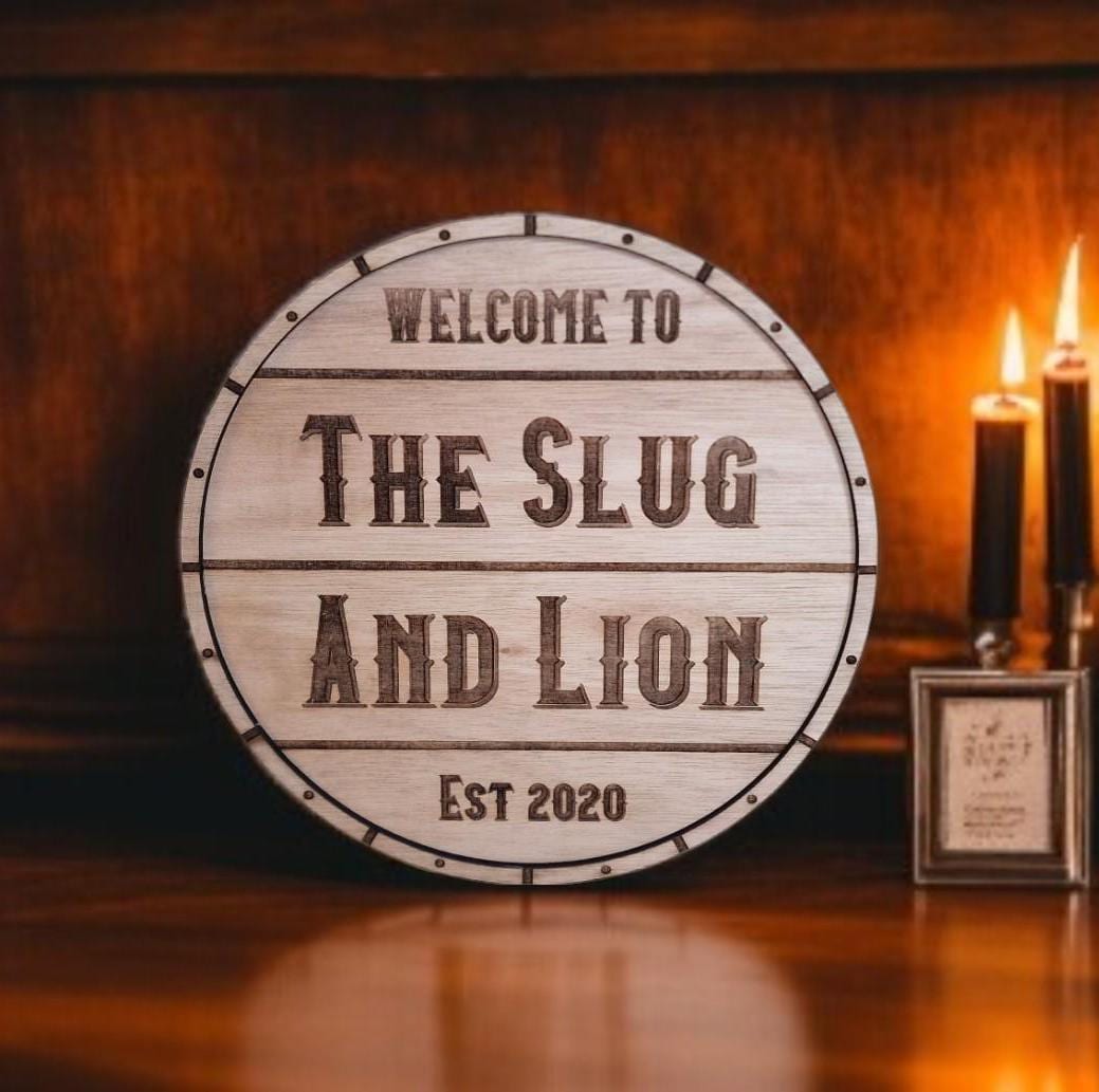 Personalised Barrel end Bar Sign - Gift - Decoration - Plaque - Mancave - Gift - Present - Garden - Workshop - Home Bar - Novelty - Wine