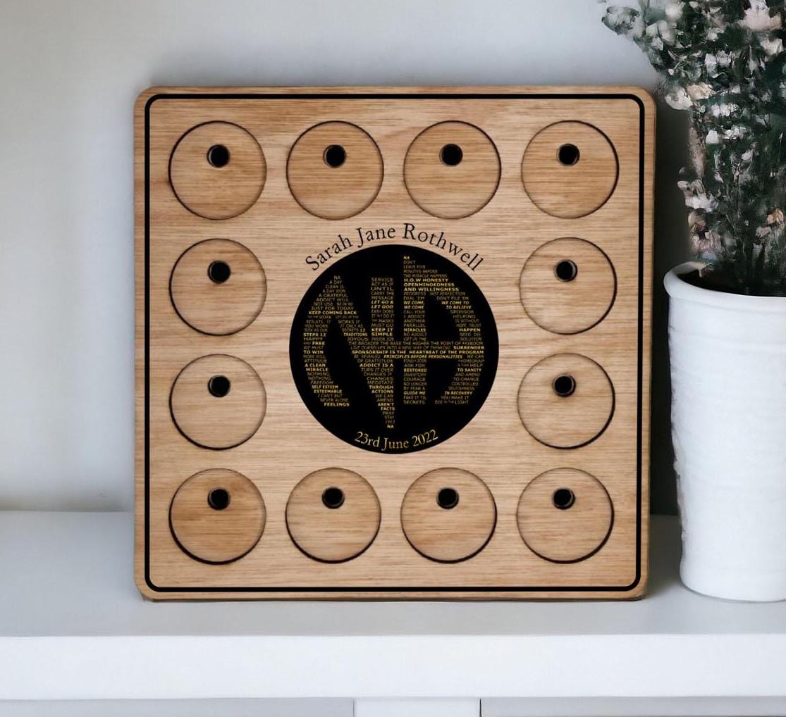Personalised Recovery Token Display - Chips - Narcotics Anonymous Recovery Chip Holder - AA display - Holder - Serenity prayer - NA