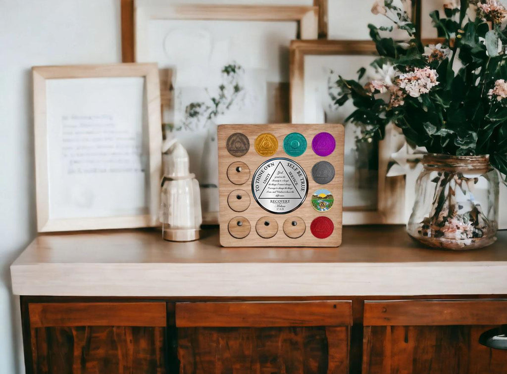 Personalised Recovery Token Display - Chips - Narcotics Alcohol Anonymous Recovery Chip Holder - AA display - Holder - Serenity prayer - NA