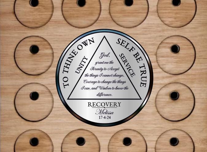 Personalised Recovery Token Display - Chips - Narcotics Alcohol Anonymous Recovery Chip Holder - AA display - Holder - Serenity prayer - NA