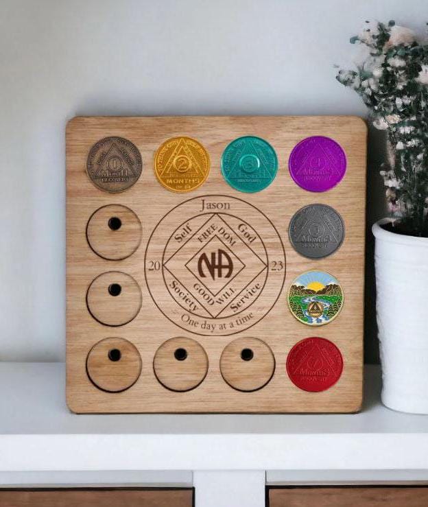 Personalised Recovery Token Display - Chips - Narcotics Anonymous Recovery Chip Holder - AA display - Holder - Serenity prayer - NA