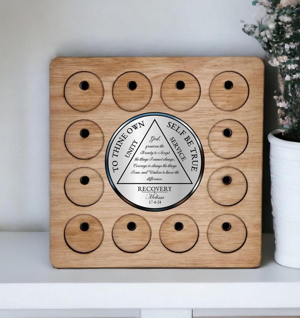 Personalised Recovery Token Display - Chips - Narcotics Alcohol Anonymous Recovery Chip Holder - AA display - Holder - Serenity prayer - NA
