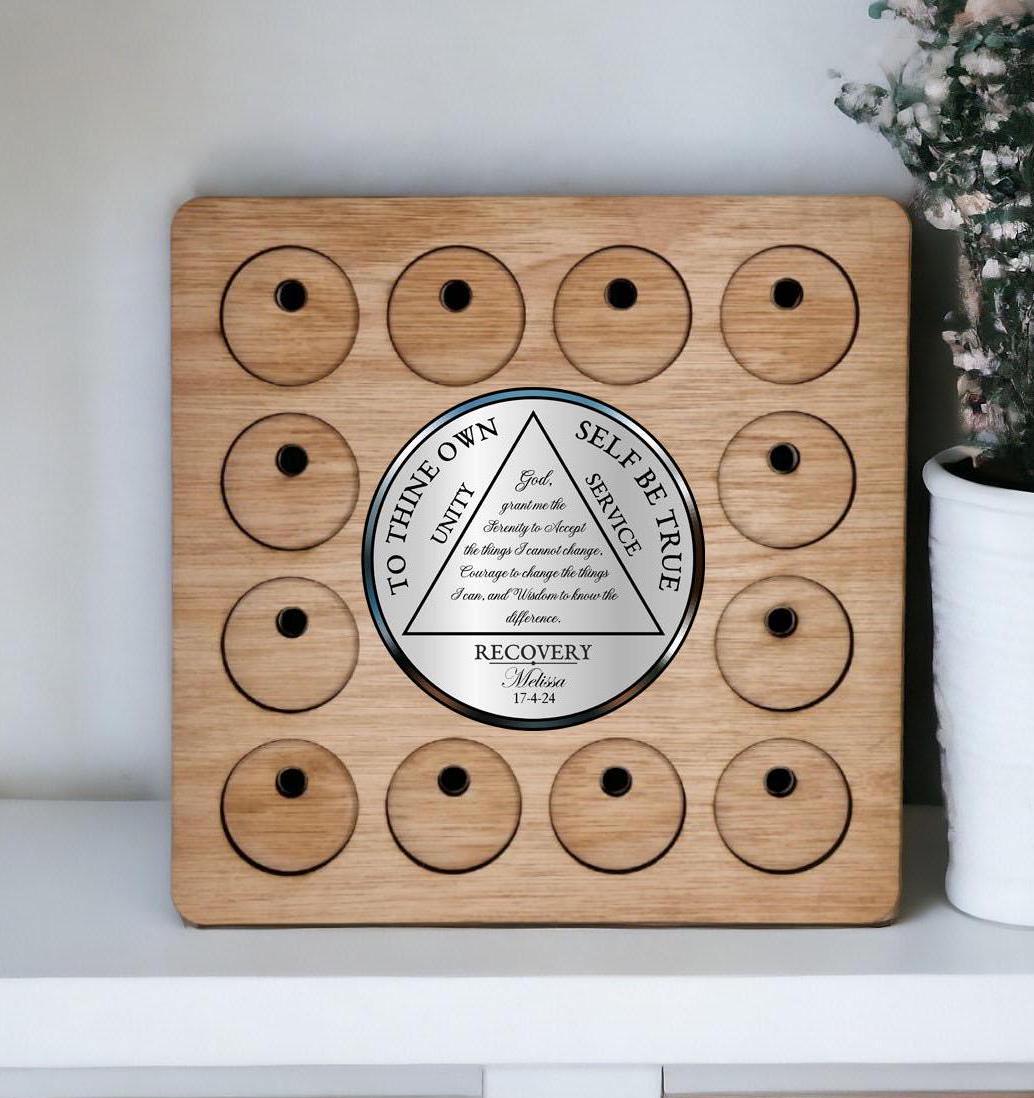 Personalised Recovery Token Display - Chips - Narcotics Alcohol Anonymous Recovery Chip Holder - AA display - Holder - Serenity prayer - NA