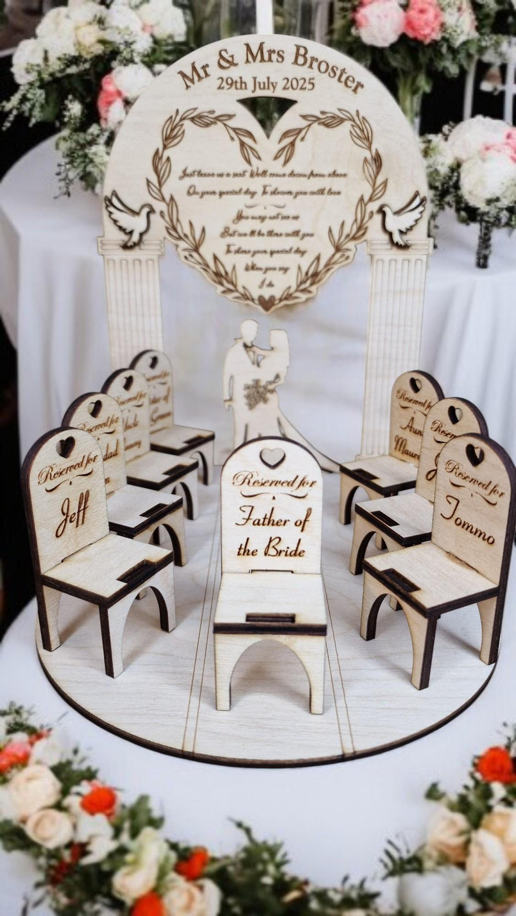 Personalised wedding memorial Display - Loved ones memory table - Centre piece - family - remember - heaven - Remembrance chairs - Keepsake