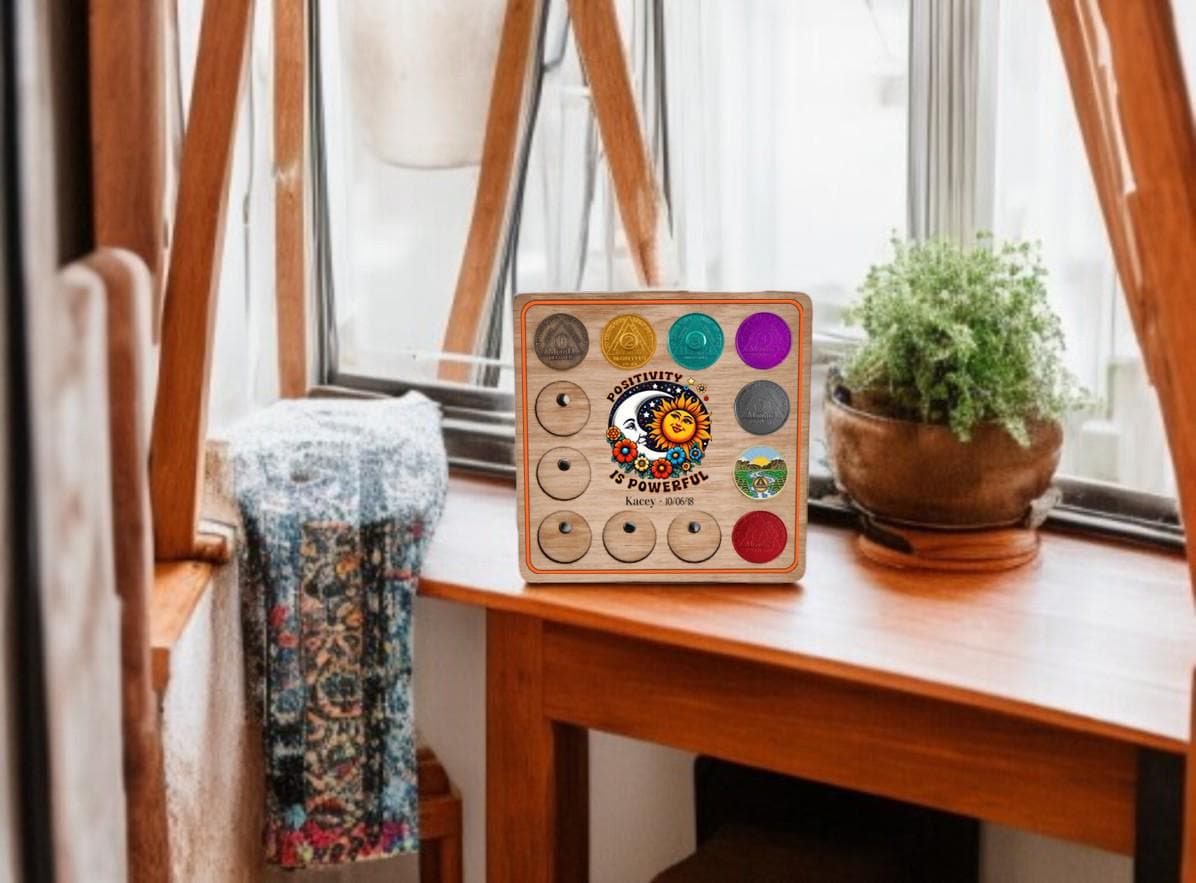 Personalised Recovery Token Display - Chips - Narcotics Alcohol Anonymous Recovery Chip Holder - AA display - Holder - Serenity prayer - NA