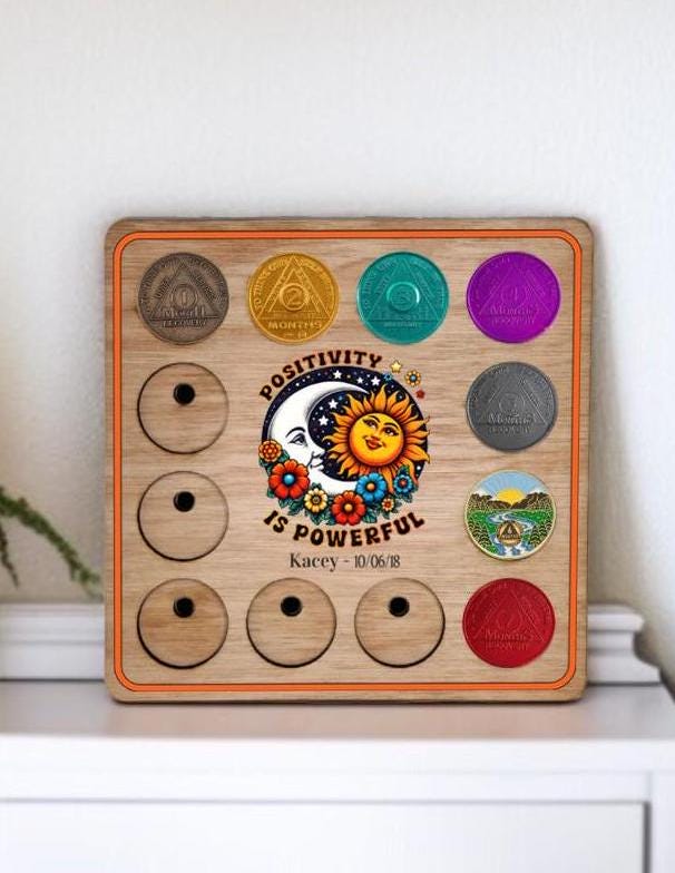 Personalised Recovery Token Display - Chips - Narcotics Alcohol Anonymous Recovery Chip Holder - AA display - Holder - Serenity prayer - NA
