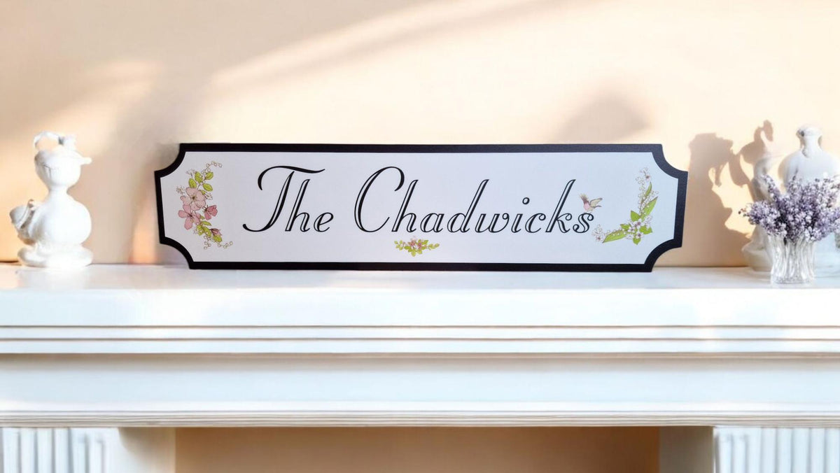 Personalised Family Floral Name Sign - gift - Decoration - Plaque - Street sign - Railway - New couple - Gift - Present - Marriage New home