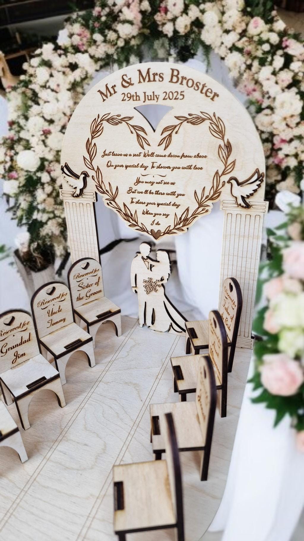 Personalised wedding memorial Display - Loved ones memory table - Centre piece - family - remember - heaven - Remembrance chairs - Keepsake