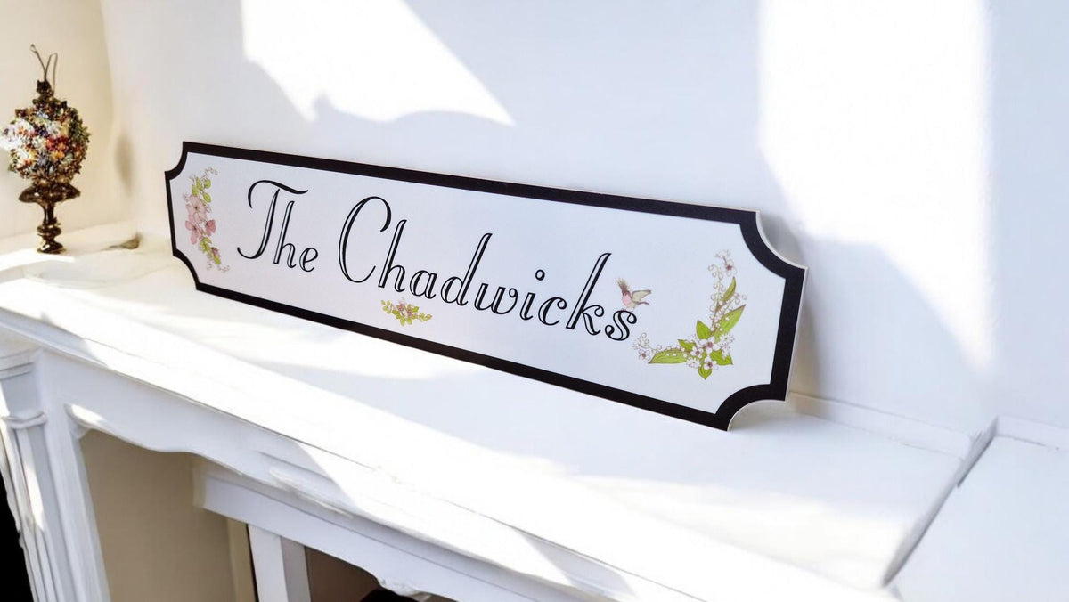 Personalised Family Floral Name Sign - gift - Decoration - Plaque - Street sign - Railway - New couple - Gift - Present - Marriage New home