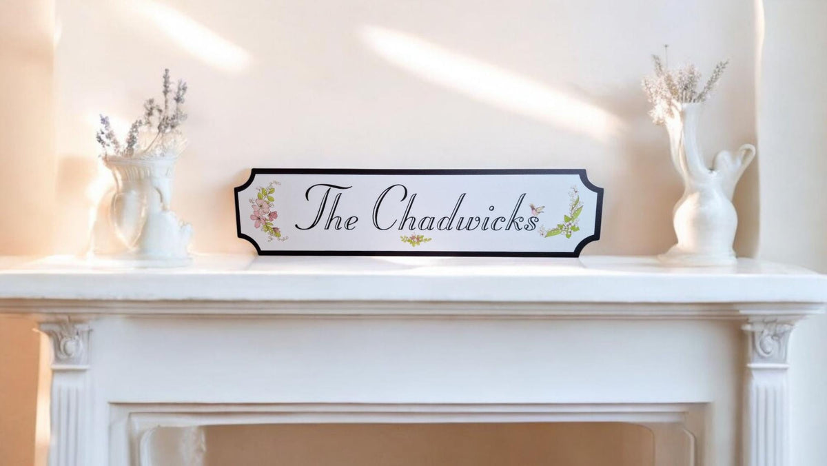 Personalised Family Floral Name Sign - gift - Decoration - Plaque - Street sign - Railway - New couple - Gift - Present - Marriage New home