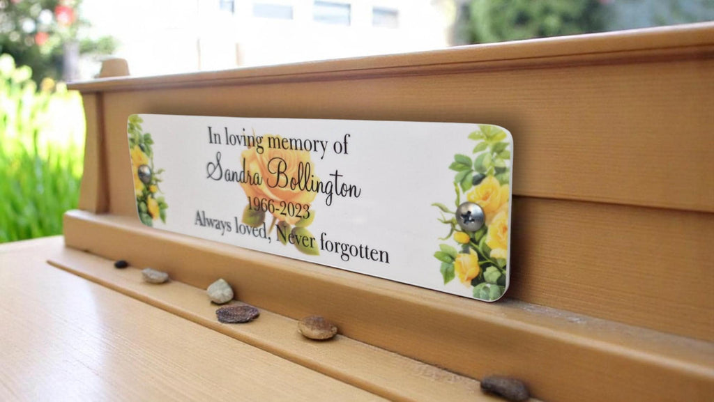 Personalised Floral Memorial Bench Plaque - Anniversary - Garden - Tree - Commemoration - Urn - Casket - Grave marker - Indoor - Outdoor