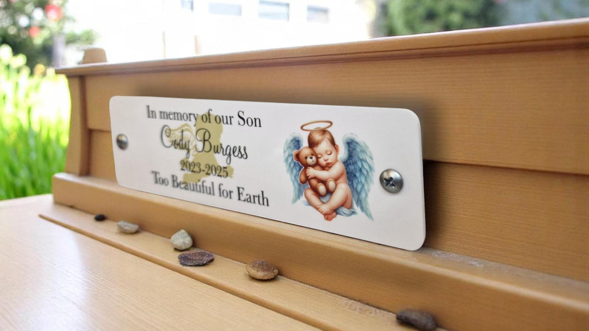 Personalised Baby Boy Memorial Bench Plaque - Anniversary - Garden - Tree - Commemoration - Urn - Casket - Grave marker - Indoor - Outdoor