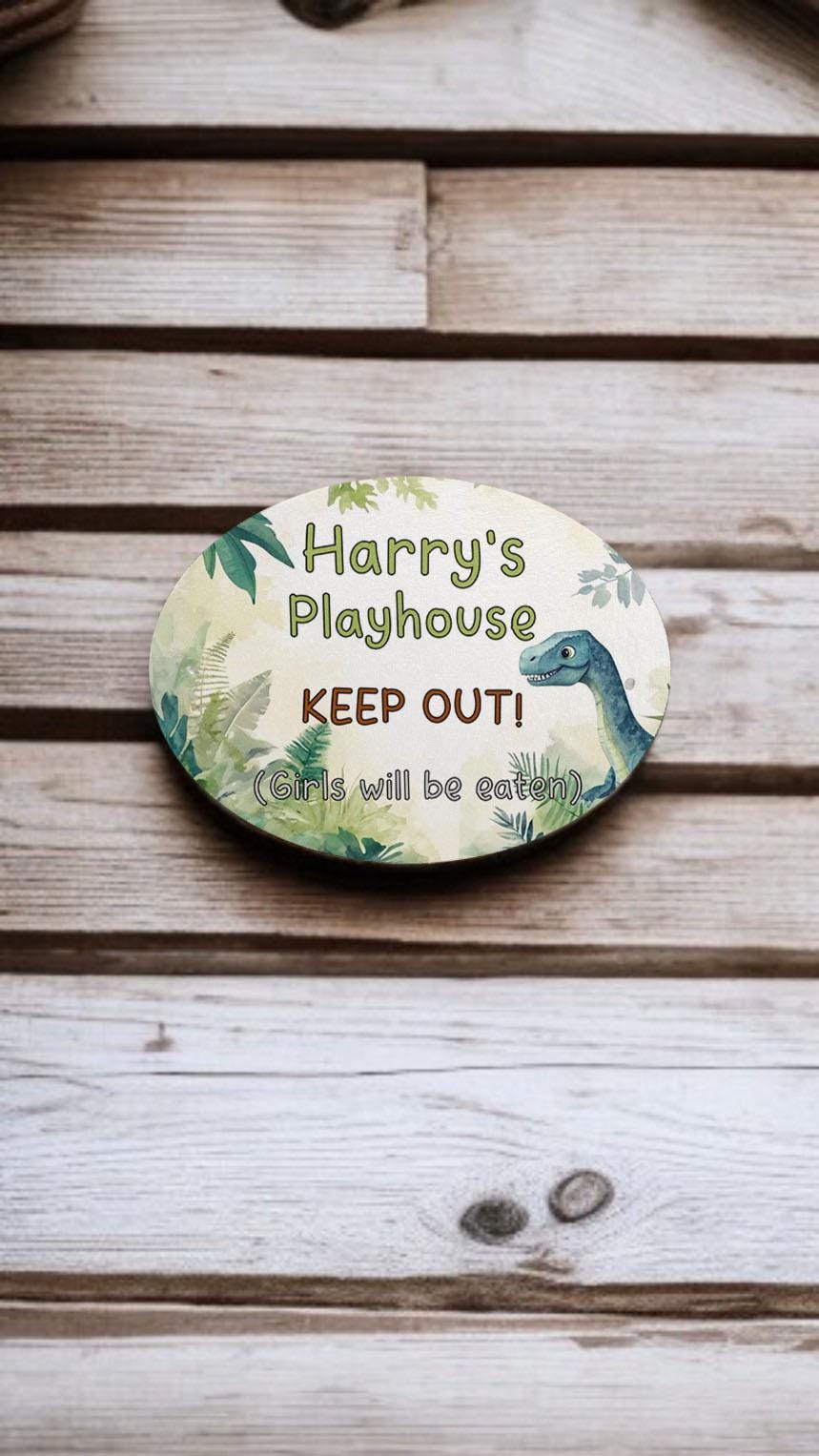 Personalised Dinosaur play house name - number plaque - Welsh slate - Indoor - Outdoor - Garden - Caravan - Wendy house - Display - Gift -
