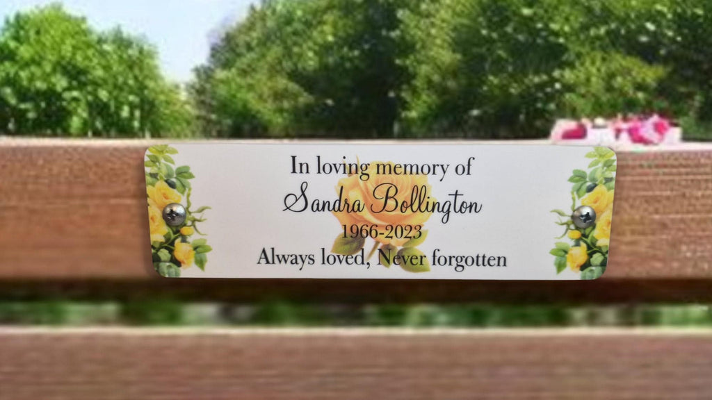 Personalised Floral Memorial Bench Plaque - Anniversary - Garden - Tree - Commemoration - Urn - Casket - Grave marker - Indoor - Outdoor