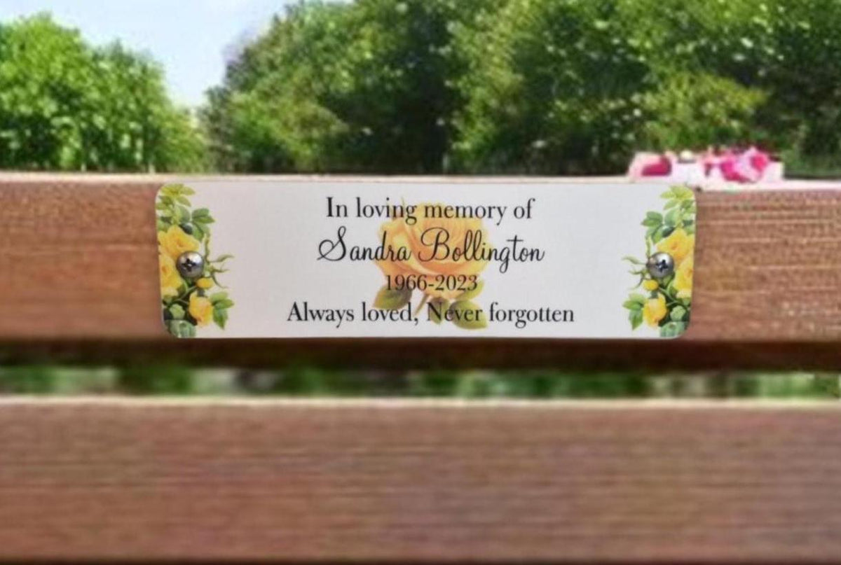 Personalised Floral Memorial Bench Plaque - Anniversary - Garden - Tree - Commemoration - Urn - Casket - Grave marker - Indoor - Outdoor