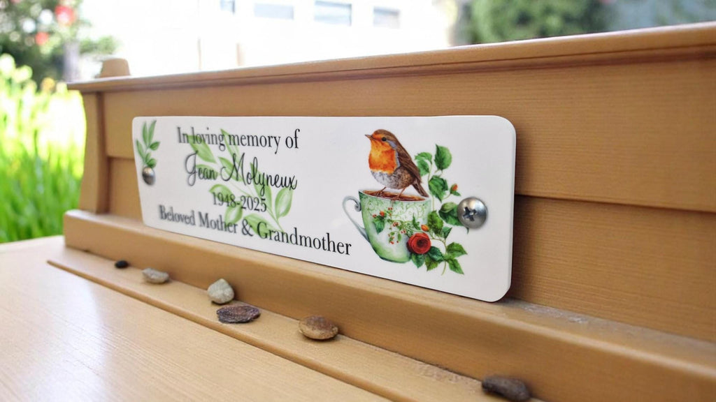 Personalised Robin Memorial Bench Plaque - Anniversary - Garden - Tree - Commemoration - Urn - Casket - Grave marker - Indoor - Outdoor