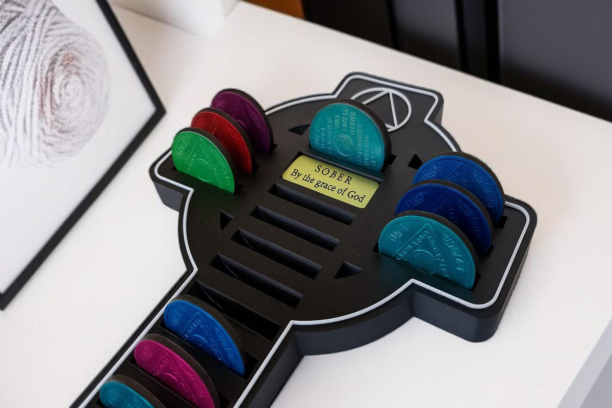 Personalised Recovery Token Display Cross - Religious - Chips - Recovery Chip Holder - AA display - Sobriety - Ornament - Coins - Serenity
