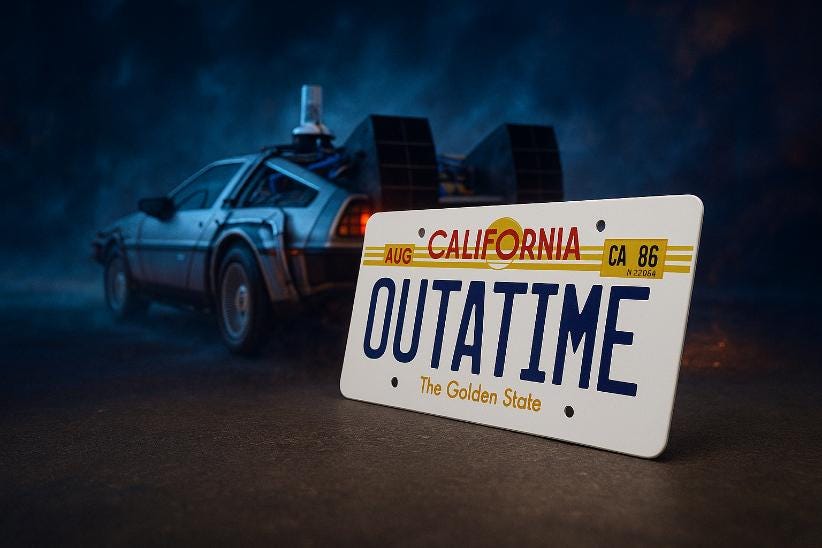 Movie inspired license plate - Future - Time Machine - home decor - grandad - husband - birthday gift - Man cave - DeLorean - Novelty.