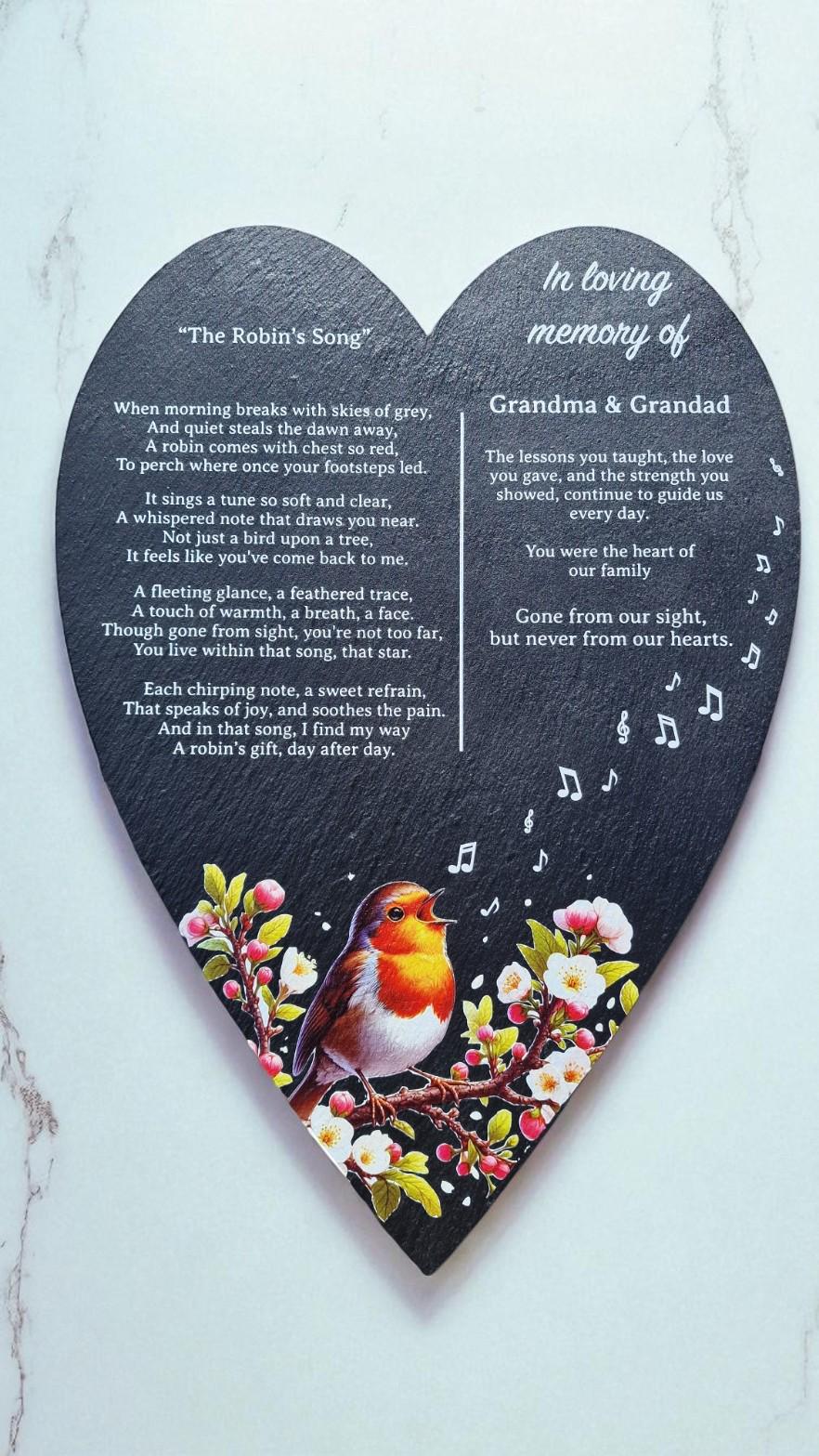 Personalised Robin Memorial grave marker - Large memorial slate - Memory - Indoor - Outdoor - Garden - Caravan - Grave side - Candle Display