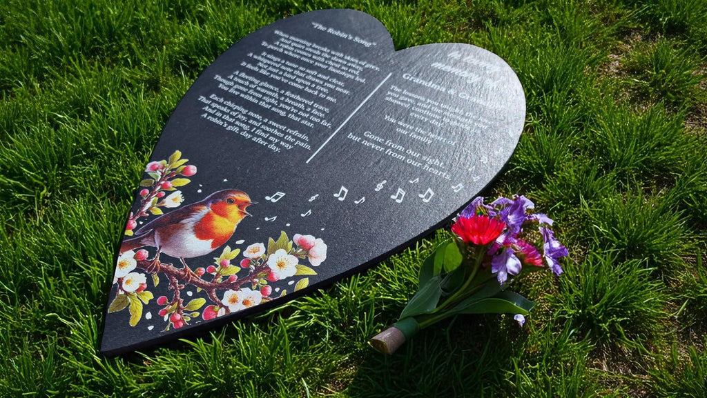 Personalised Robin Memorial grave marker - Large memorial slate - Memory - Indoor - Outdoor - Garden - Caravan - Grave side - Candle Display